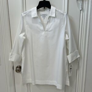 Foxcroft Crisp White Tunic Top. NWT.